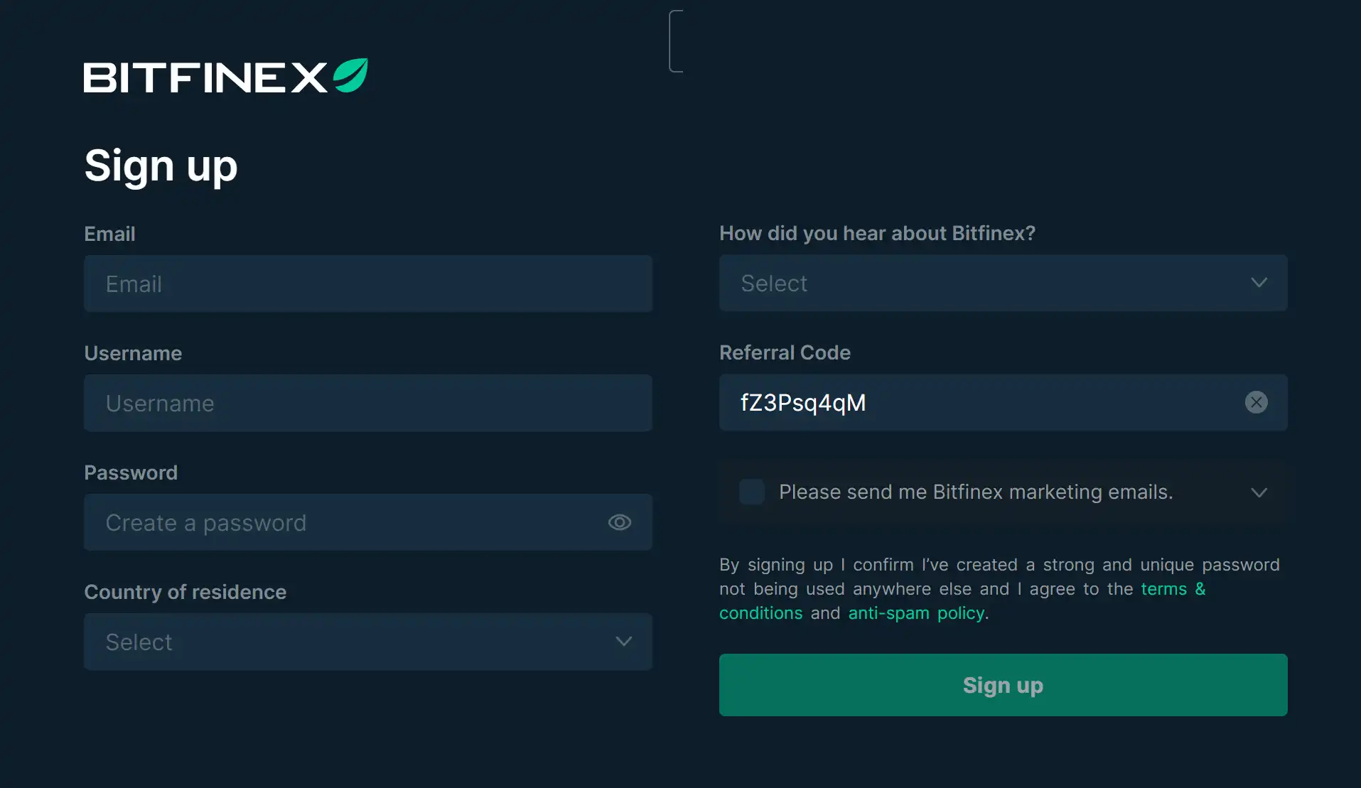 Bitfinex 招待ID